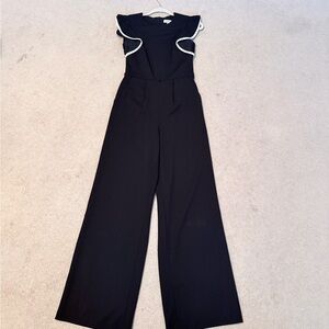 Calvin Klein Classic Black Wide Leg Jumpsuit with White Accents Size 2 Like New